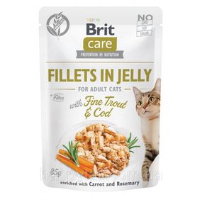 Корм влажный Brit Care Fillets in Jelly Fine Trout and Cod д/котив филе в желе с треской и форелью 85 г