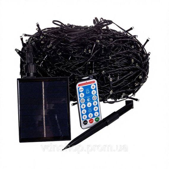 Новорічна гірлянда вулична 100 м 1000 LED із сонячною батареєю 8 режимів роботи чорний провід Біле світло SB1000L100MBW | Зображення 4