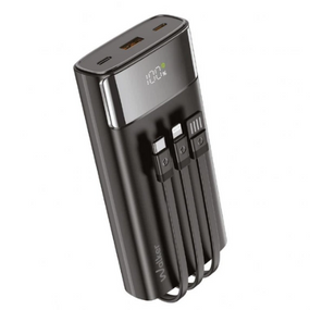 Павербанк 20000 mAh WALKER WB-625 LCD дисплей + кабелі MicroUSB/Type-C/Lightning чорний