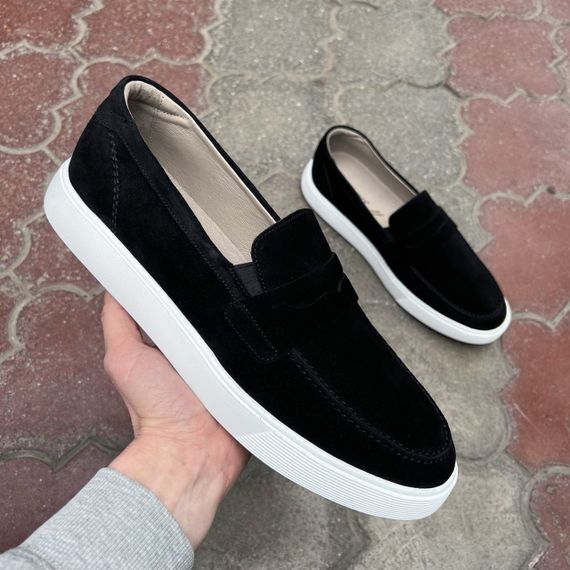 Сучасні чоловічі лофери замшеві на білій підошві 45 розмір