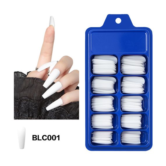 Накладные ногти балерина длинные однотонные BLC001 Белый 100 шт (A9955)
