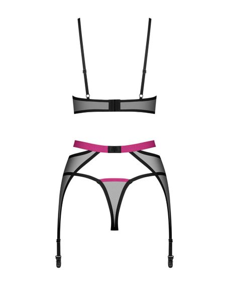Комплект Obsessive Novenes 3-pcs set, M/L, прозорий ліф на кісточках, стрінги, пояс Sex Aura | Зображення 5