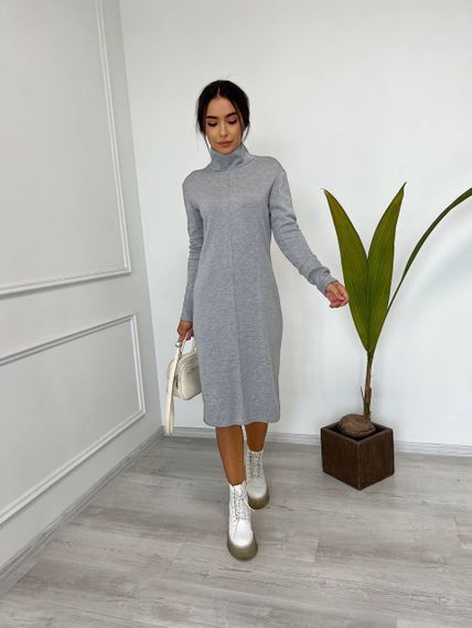 Женское теплое платье миди из двухсторонней ангоры VE004 размер 44/46, цвет серый