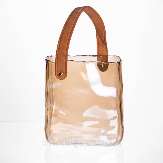 Стеклянная ваза сумочка с ручкой 16×8×18.5 (см) декоративная ваза для цветов 2 (л) Коричневый HP-19-156-1 | Зображення 1