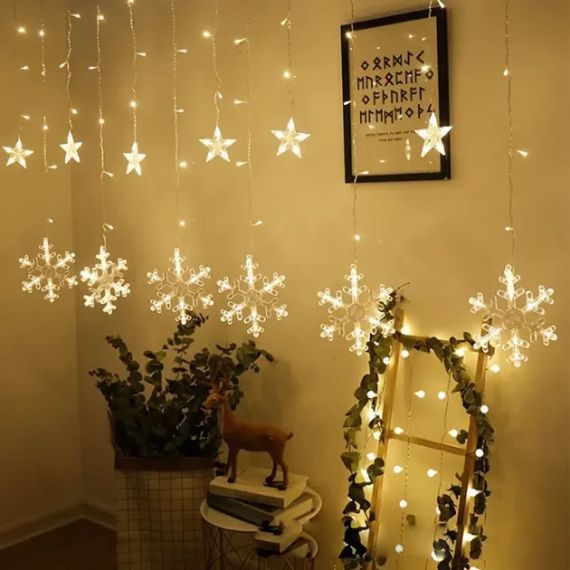 Новогодняя cветодиодная гирлянда шторка "Снежинки и Звезды" | Зображення 2