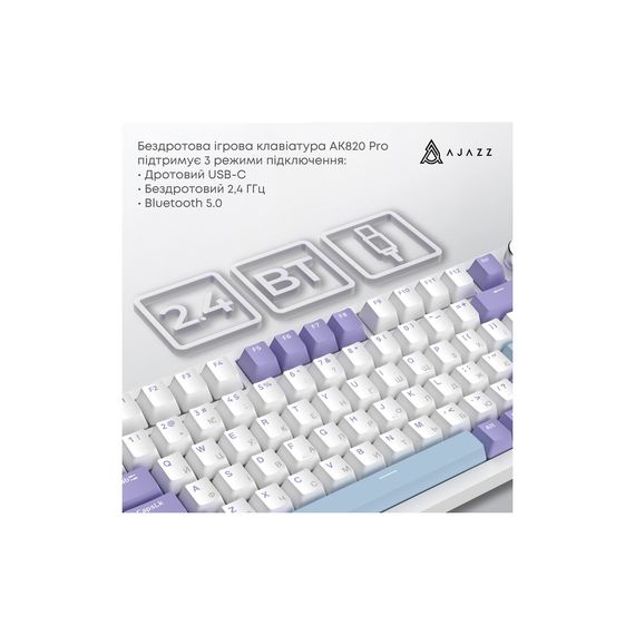Клавіатура Ajazz AK820 Pro Gift Switch Purple RGB USB/Wireless/Bluetooth UA Purple (AK820PRO-G-PWB) | Зображення 7
