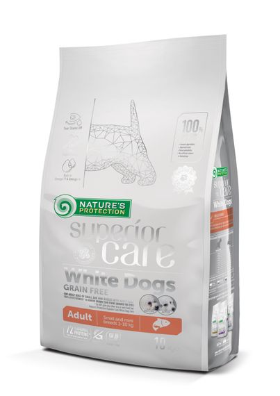 Корм Nature's Protection Superior Care White dogs Grain Free Salmon Adult Small and Mini Breeds сухий з лососем для собак малих порід з білим забарвленням вовни 10 кг
