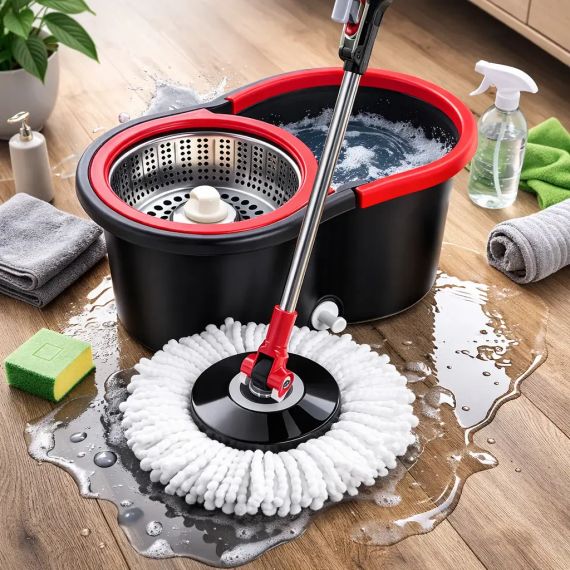Комплект швабра з турборежимом і відром Spin Mop 360 10 л набір для прибирання та миття підлоги | Зображення 1