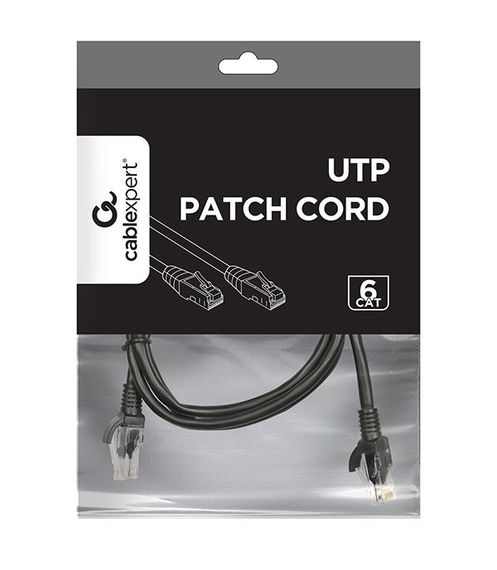 Патч корд Cablexpert PP6U-1.5M/BK, UTP, категорія. 6, литий,  50u" штекер із фіксатором, 1.5 м, чорний | Зображення 1