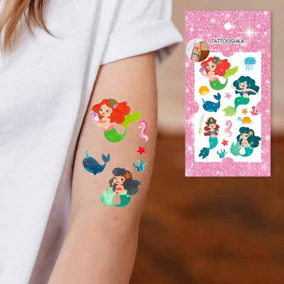 Тату тимчасове в наборі Русалочки з блискітками Tattooshka WS-E046 Різнокольоровий shop (5805800012513) | Зображення 2