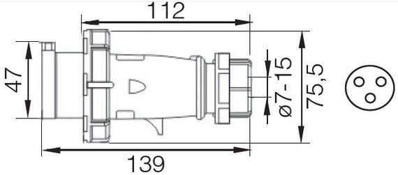 Вилка 0132 2Р+РЕ 16А 220В IP67 переносна Ny95502040 | Зображення 1