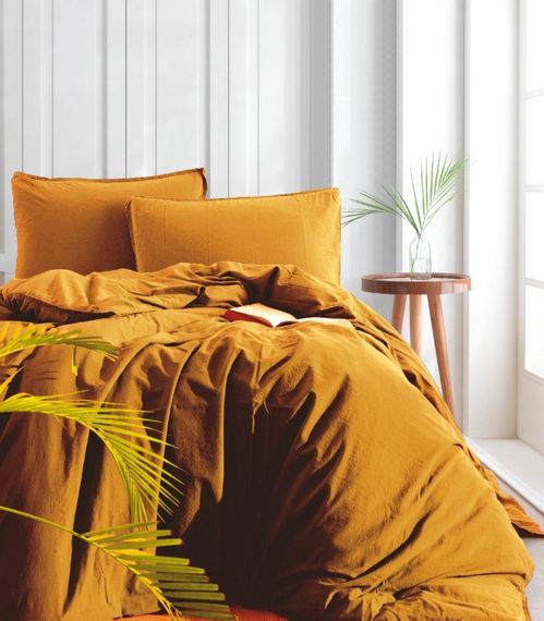Постельное белье Limasso Stonewashed Ranforse 200 х 220 см Hardal