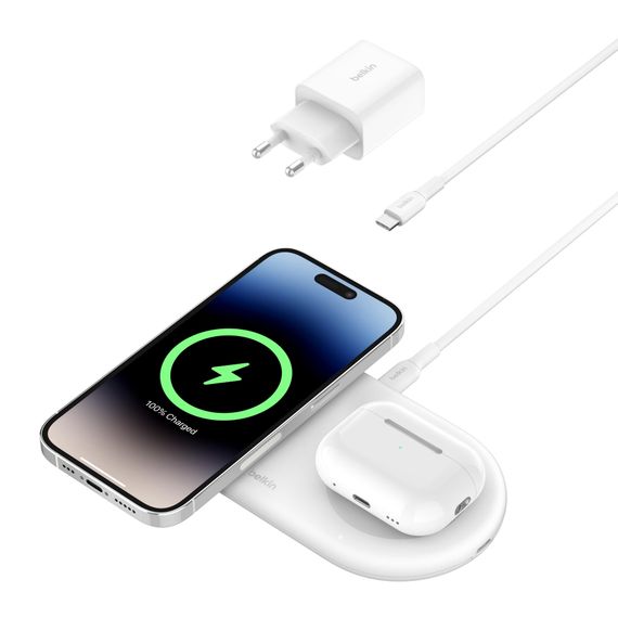 Зарядний пристрій Belkin бездротовий 2в1 15Вт Pad Qi2, білий (WIZ021VFWH) | Зображення 3