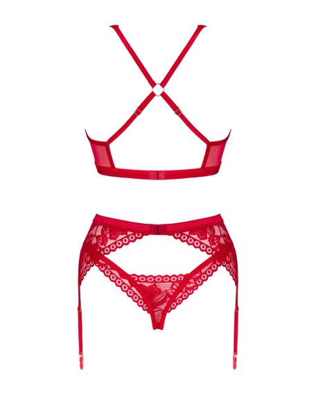 Комплект с поясом для чулок Obsessive Lacelove set Красный XL/2XL | Зображення 7