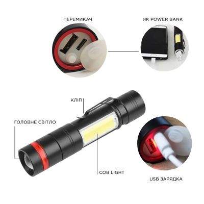 Ліхтар Quantum Assistant 3W LED+COB з USB з функцією Power Bank (QM-FL1030) | Зображення 2