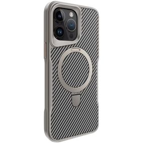 TPU+PC чехол Metal Buttons with MagSafe Carbon Ring для Apple iPhone 15 Pro Max (6.7") Серый