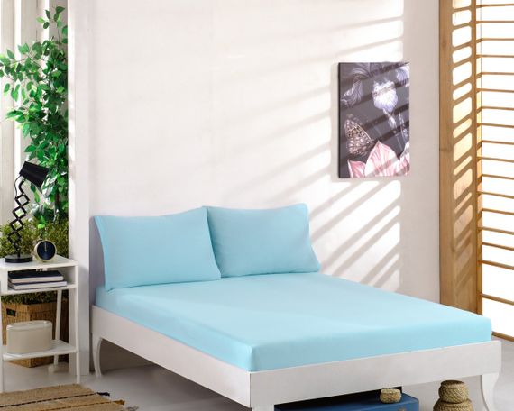 Простирадло 90х200см трикотаж (джерсі) на гумці з наволочками Бірюзове