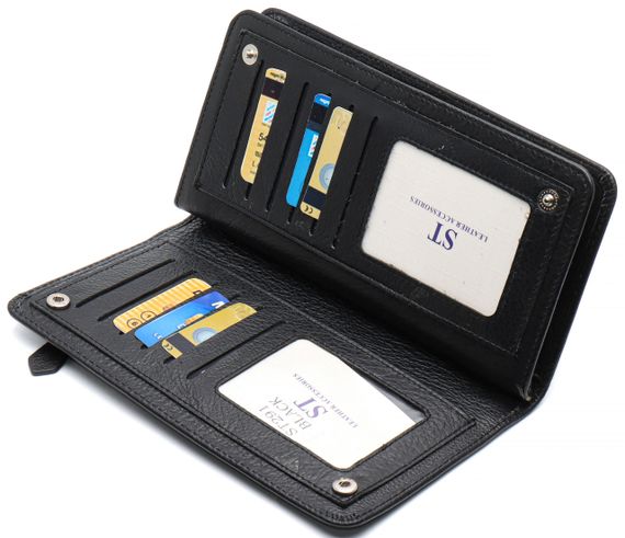 Черный многофункциональный мужской кошелек из натуральной кожи  МС291 | Зображення 4