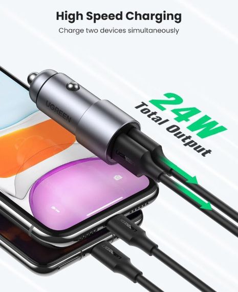 Автомобильное зарядное устройство Ugreen CD130 Dual USB Car Charger 24Вт 2.4A | Зображення 4