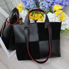 Жіноча сумка-шопер велика із замшевими вставками Чорна