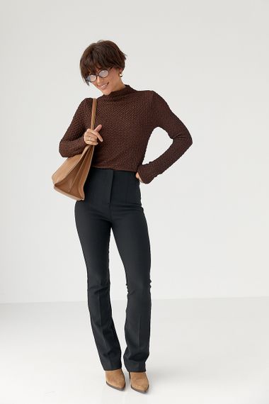 Облягаючий гольф із жатої тканини - темно-коричневий цвет, L (є розміри) | Зображення 2