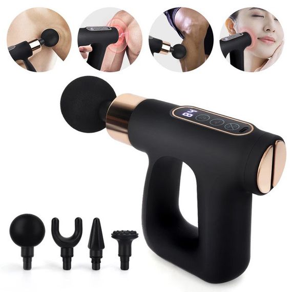 Ударний Перкусійний масажер для тіла та м'язів Масажний пістолет EM HB-007 акумуляторний чорний WP-40 | Зображення 1