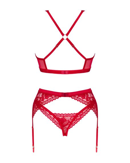 Комплект білизни Obsessive Lacelove cupless 3pcs set XS/S Red, бюстгальтер, стрінги, пояс для панчіх | Зображення 3