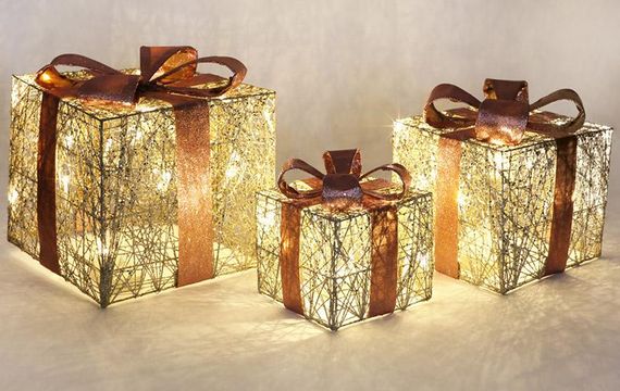 Набір декоративних подарунків - 3 коробки 15х20см, 20х25см, 25х30см з LED-підсвіткою, шампань з рожевим КОПІЯ | Зображення 1