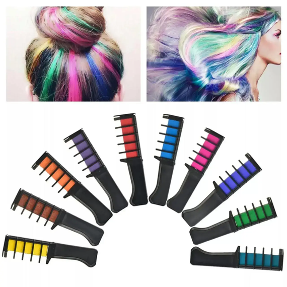 Набір крейди для волосся 6  шт Hair chalk Різнокольорові барвники гребінець для дітей та дорослих | Зображення 2