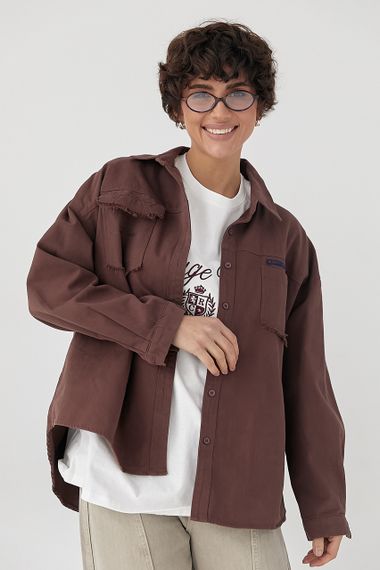 Котонова сорочка з накладними кишенями - бордо цвет, ONE SIZE (є розміри)