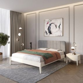 Полуторне дерев&#039;яне ліжко Mebigrand Лондон ДК Айворі (S0505Y30R)/Аляска 93 (Сірий) Б1 120х190 см