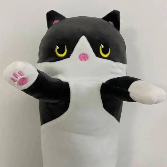 М'яка іграшка-подушка Кіт Батон обіймашка 110см Чорний з білим