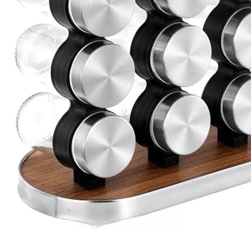 Набор для специй 16 емкостей Stainless steel and wood / Карусель для специй / Органайзер для хранения специй | Зображення 5