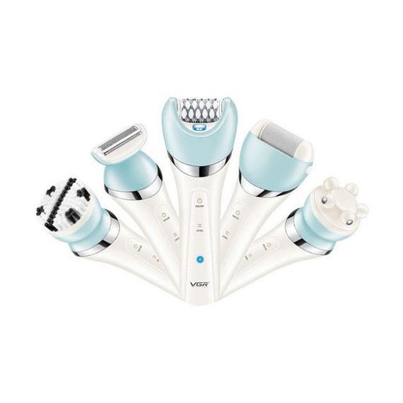 Епілятор жіночий з триммером VGR V-703 5в1 для видалення волосся на тілі акумуляторна пемза масажна насадка | Зображення 3