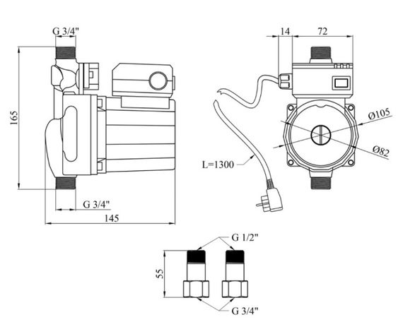Насос для підвищення тиску Pumpman GRS12/9-Z Нmax 9 м Qmax 2 куб.м 120 Вт з гайками (CV011987) | Зображення 1