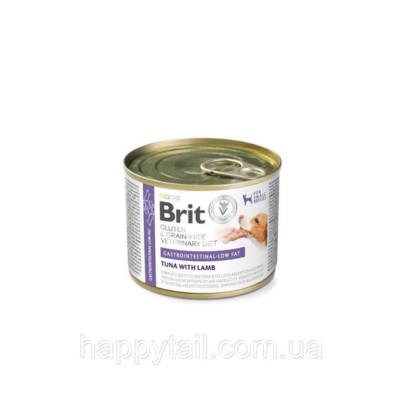 Лелікувальний вологий корм для собак Brit VetDiet Gastrointestinal Low Fat при проблемах з травленням з тунцем та ягням
