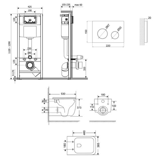 Набір Qtap Nest 4 в 1 підвісний унітаз Gemini Ultra Quiet 530х365х373 + комплект інсталяції QT2533076EUQW46156 | Зображення 1