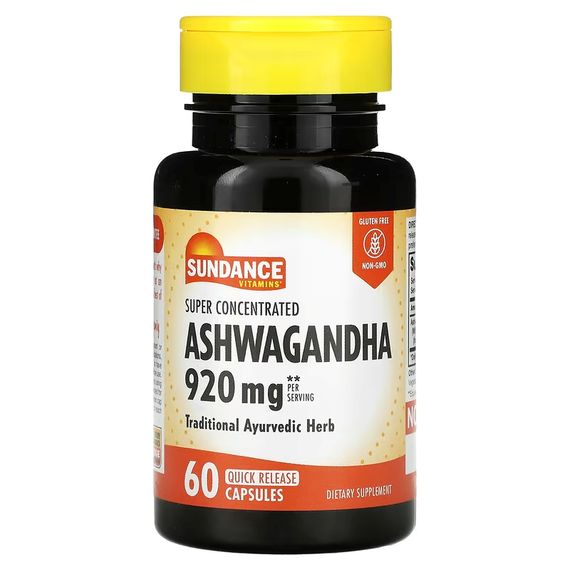 Ашваганда Sundance Vitamins Super Concentrated Ashwagandha, 60 Quick Release Capsules (460 mg per Capsule)