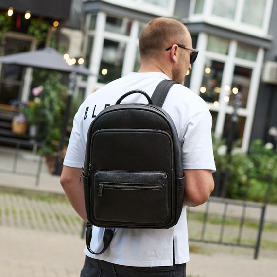 Чоловічий шкіряний рюкзак 41х31х16, універсальний міський наплічник для роботи та поїздок, офісна чоловіча сумка, чорний | Зображення 1