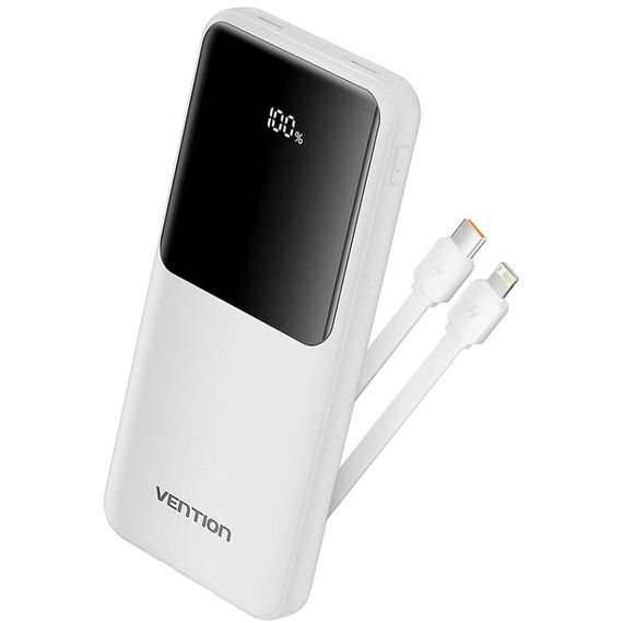 УМБ Vention 10000mAh 22.5W 3A PD,Micro-USB,USB-C,2xUSB-A,Built-in USB-C+Lightning Cables White | Зображення 4