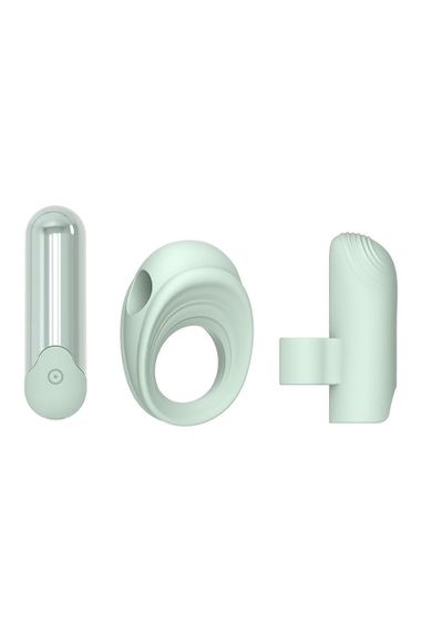 Ерекційне кільце з віброкулею та вібратор на пальчик Dream Toys GLAM м'ятний sexstyle