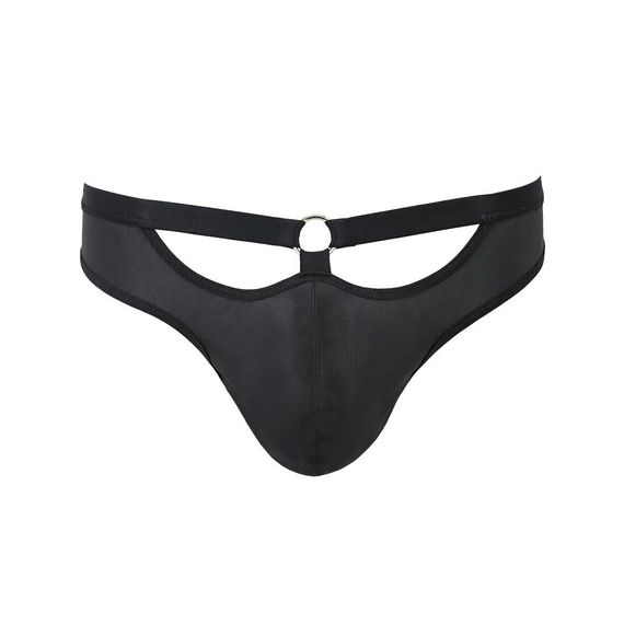 Чоловічі сліпи з вирізами Passion 041 SLIP JOE S/M, Black екошкіра, відкриті сідниці | Зображення 4