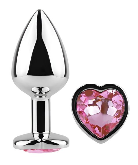 Анальна пробка з кристалом EGZO - Silver Heart Plug Pink size S Sex Aura | Зображення 1