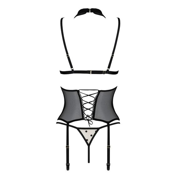 Корсет з відкритими грудьми Passion DOMINICA CORSET S/M beige, пажі для панчіх, стрінги | Зображення 3