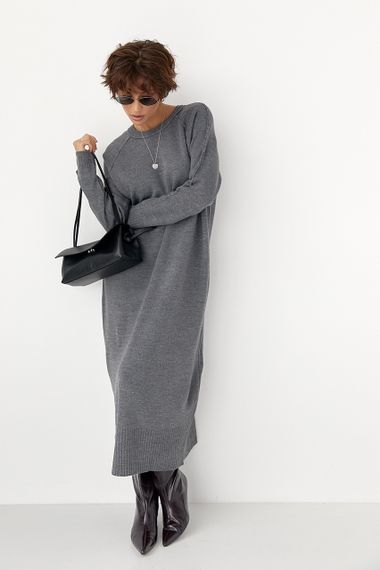 Трикотажна довга сукня вільного фасону - сірий цвет, ONE SIZE (є розміри)