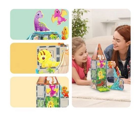 Конструктор магнітний DINOSAUR SET з 8 фігурками динозаврів PTQ13/28848 PICASSO TILES, 38 деталей, у коробці | Зображення 5