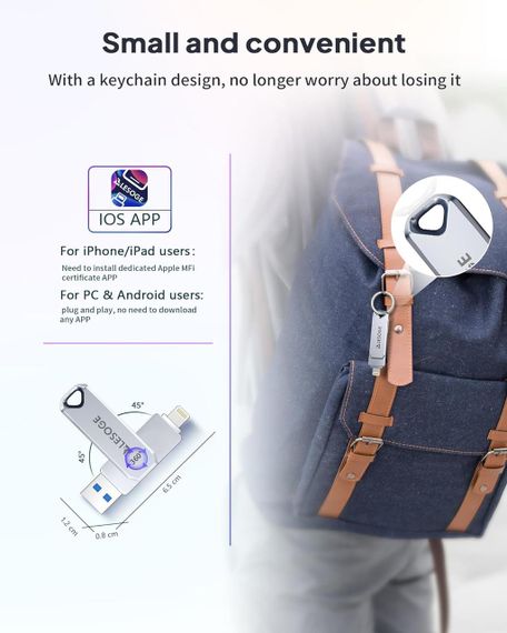 Флешка, карта пам'яті для Iphone, MFi флешнакопичувач місткістю 128 ГБ для iPhone USB-накопичувач, USB-накопичувач | Зображення 1