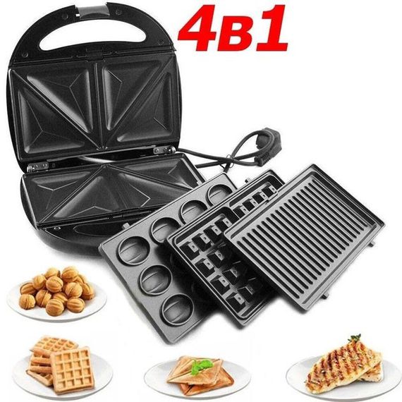 Бутербродница 4 в 1 для офиса Crownberg Cb-1074, Решетки для жарки мяса и овощей, Хороший мультипекарь MX-68 | Зображення 2