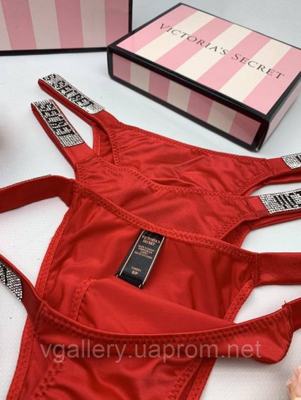 Жіночі трусики буферикова Victoria's Secret зі стразами, танга Вікторія Сікрет зі стразами XL, Червоний | Зображення 1