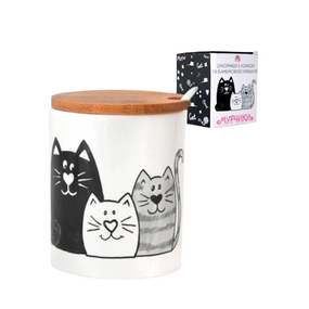 Цукорниця Мурчики з ложкою та бамбуковою кришкою 330мл d10см/h8см 6024-19 S&T